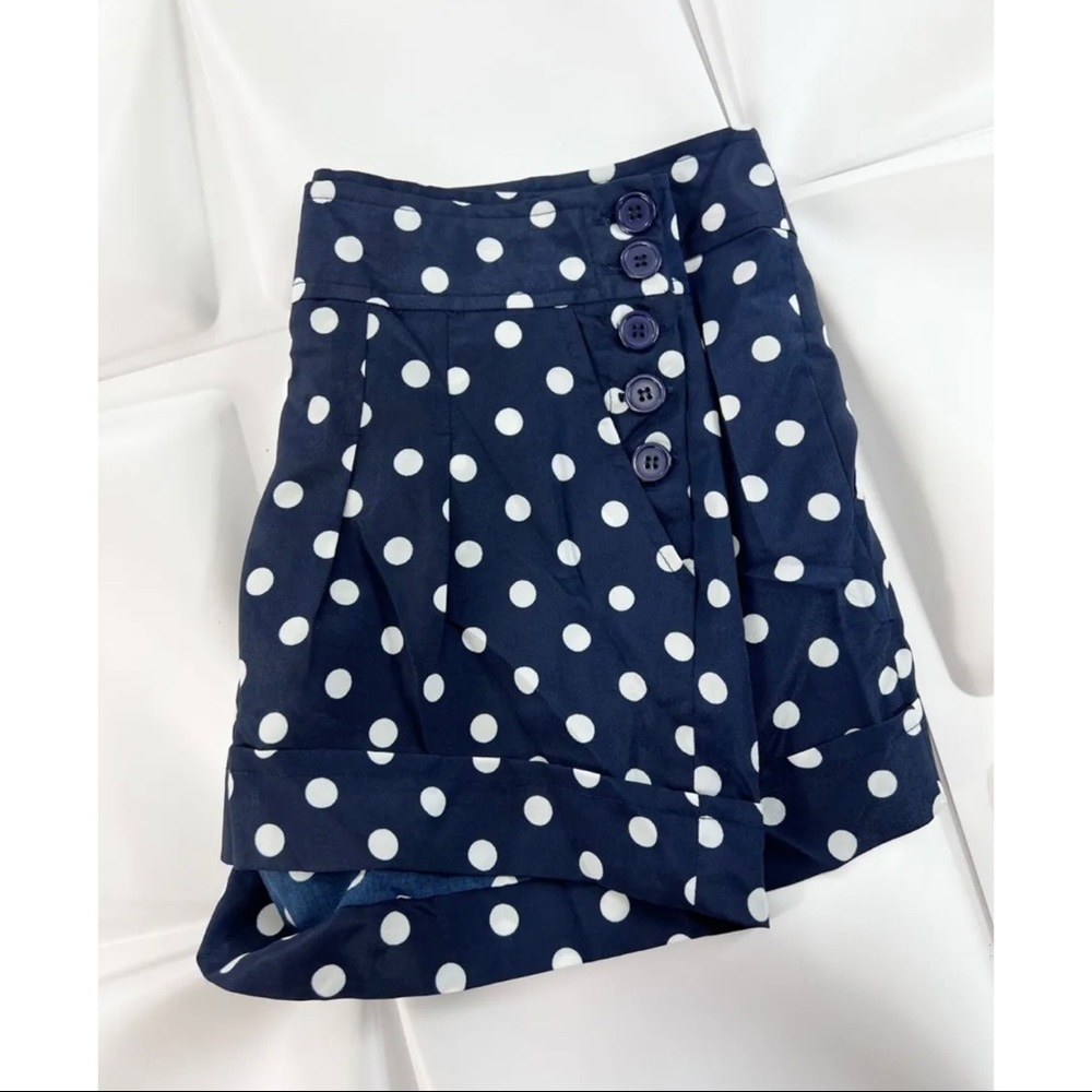 Flying Tomato Womens Sz S Navy Blue Polka Dot Sailor Nautical Shorts Lightweight